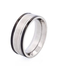 Stainless Steel & Black Ion Plated Black Ring