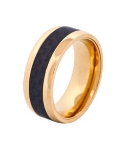 Stainless Steel 14K Ion Plated Gold Carbon Fibre Ring