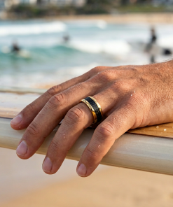Alternative view of Stainless Steel 14K Ion Plated Gold Carbon Fibre Ring