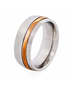 Brushed Stainless Steel Ring with Polished Ion Plated Rose Gold Band