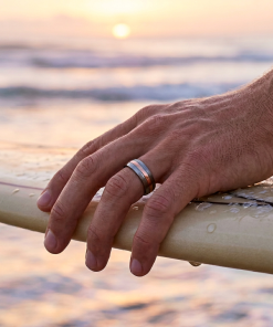 Alternative view of Brushed Stainless Steel Ring with Ion Plated Rose Gold Centre Band
