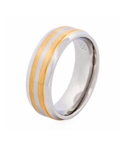 Polished Stainless Steel and Double Band Ion Plated Gold Ring