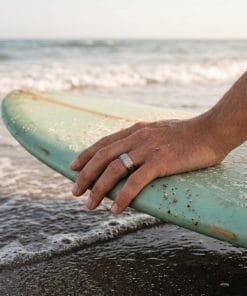 Alternative view of Matt & Polished Stainless Steel Spinner Ring with Platted Pattern in Centre