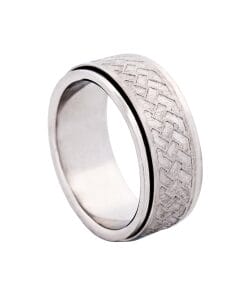 Matt & Polished Stainless Steel Spinner Ring with Platted Pattern in Centre