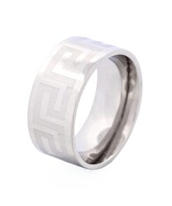 Stainless Steel with Greek Key Pattern Ring
