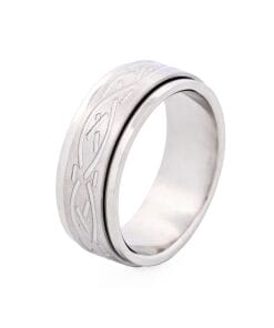 Polished and Brushed Stainless Steel Spinner Ring with Etched Centre Pattern