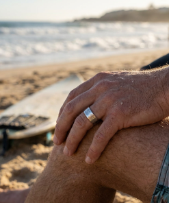 Alternative view of Brushed Stainless Steel Ring with Frosted Circle Pattern