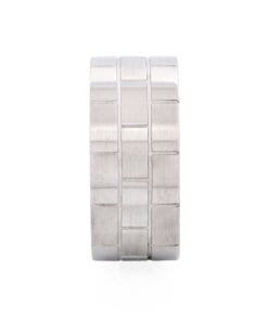 Brushed & Polished Stainless Steel Brick Pattern Ring