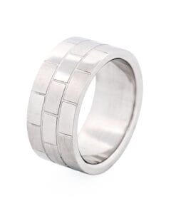 Alternative view of Brushed & Polished Stainless Steel Brick Pattern Ring