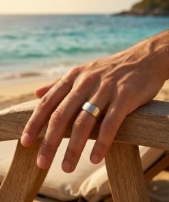 Alternative view of Brushed Stainless Steel Ring with Frosted Square Wrap Around Pattern