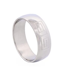 Polished Stainless Steel Ring with Etched Greek Key Pattern