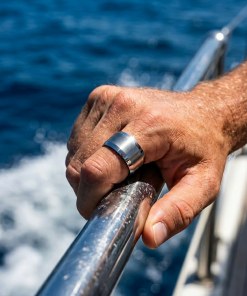 Alternative view of Brushed centre & Polished sides wide Stainless Steel Ring