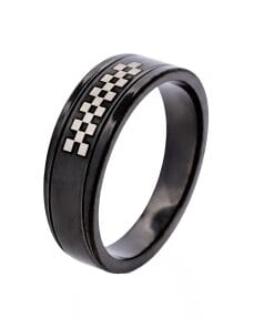 Ion Plated Black Stainless Steel Ring with Check Pattern
