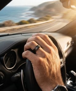 Alternative view of Ion Plated Black Stainless Steel Ring with Check Pattern
