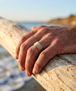 Alternative view of Ion Plated Yellow Gold Stainless Steel Ring with Frosted Greek Key Pattern