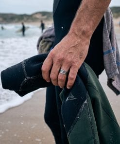 Alternative view of Brushed Stainless Steel Ring with Double Black Enamel Stripes