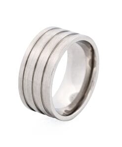 Brushed Ribbed Striped Stainless Steel Ring