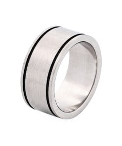 Brushed Stainless Steel Ring with Two Black Enamel lines