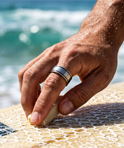 Alternative view of Brushed Stainless Steel Ring with Two Black Enamel lines