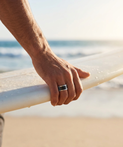 Alternative view of Polished Stainless Steel Ring with Black Lacquer Inlay