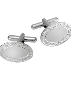 Alternative view of 9ct White Gold Oval Cufflinks with Engine Turn Border