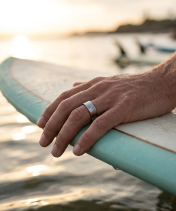 Alternative view of Brushed & Frosted Brick Pattern Stainless Steel Ring
