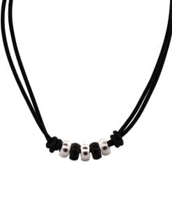 Steel Ion Plated Black Beaded/Leather Pendant