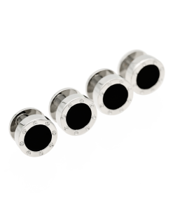 Alternative view of Round rhodium with onyx screw design shirt stud (pack of 4)