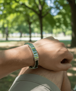 Alternative view of Bracelet in Polished Stainless Steel & Double Rope, Army