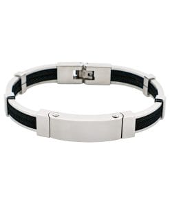 Bracelet in Polished Stainless Steel & Double Rope, Black