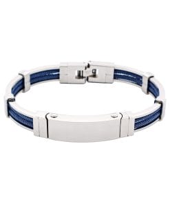 Bracelet in Polished Stainless Steel & Double Rope, Cool Blue