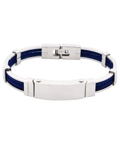 Bracelet in Polished Stainless Steel & Double Rope, Navy