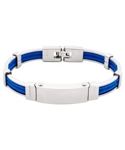 Bracelet in Polished Stainless Steel & Double Rope, Royal Blue