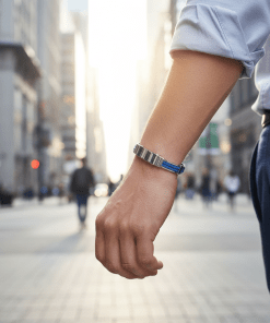 Alternative view of Bracelet in Polished Stainless Steel & Double Rope, Royal Blue