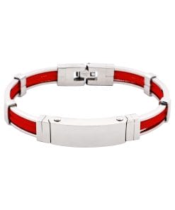 Bracelet in Polished Stainless Steel & Double Rope, Scarlet