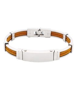 Bracelet in Polished Stainless Steel & Double Rope, Yellow Ochre
