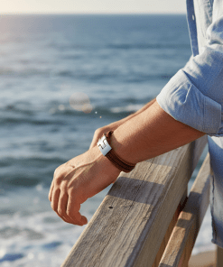 Alternative view of split Leather-Stainless Steel Bracelet