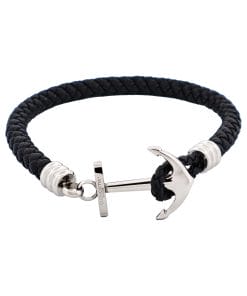 Stainless Steel & Black Anchor Bracelet