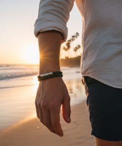 Alternative view of Dark Green Leather bracelet with stainless steel clasp Dark Green Leather bracelet with stainless steel clasp