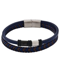 Matt Stainless steel with Dark Blue leather bracelet