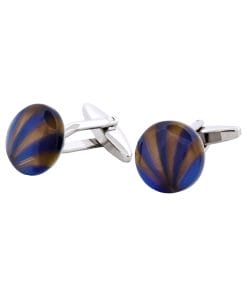 Alternative view of Brown & Blue Striped Cats Eye Cufflinks