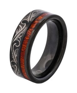 Cudworth Engraved Black Ion Plated Tungsten Ring - Heritage Scroll