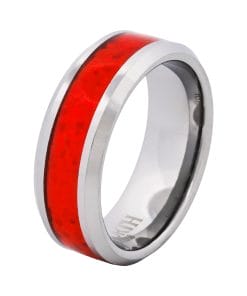 Cudworth Polished Rhodium Tungsten Ring - Crimson Opal
