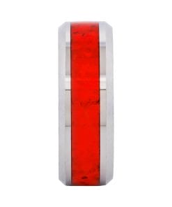 Alternative view of Cudworth Polished Rhodium Tungsten Ring - Crimson Opal
