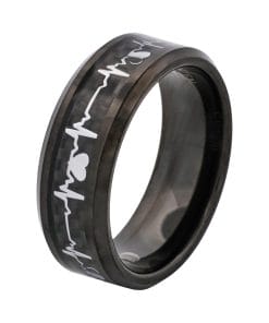 Cudworth Polished Black Ion Plated Tungsten Ring with Carbon Fibre Stripe - Pulse Line