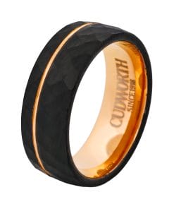 Cudworth Faceted Black and Rose Gold Ion Plated Tungsten Ring - Obsidian Crown