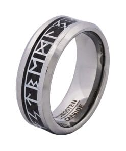 Cudworth Engraved Rhodium Tungsten Ring - Nordic Rune