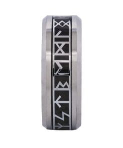 Alternative view of Cudworth Engraved Rhodium Tungsten Ring - Nordic Rune