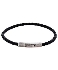 Cudworth MAGRO Leather 3mm with stainless steel clasp bracelet 21.5MM - NERO