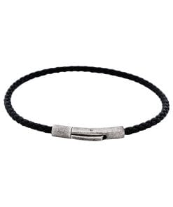 Cudworth MAGRO Leather 4mm with stainless steel clasp bracelet 21.5MM - NERO
